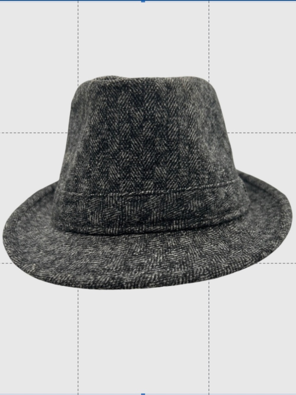 Hipster Fedora Herringbone Pattern Hat Charcoal Gray Polyester L/XL 59-60cm